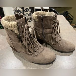 Lace and zip up heeled boots